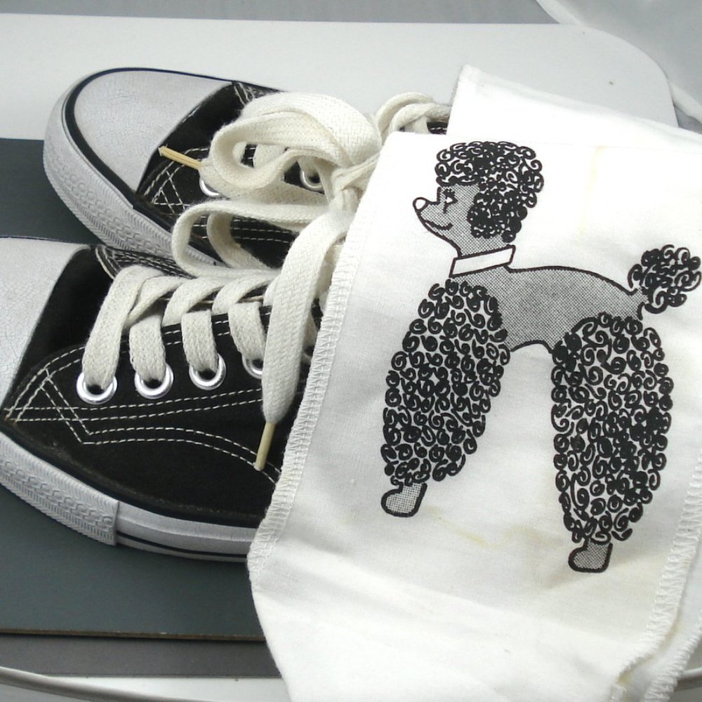 50's Style Black Tennis Shoes and Black and White Poodle Scarf Size